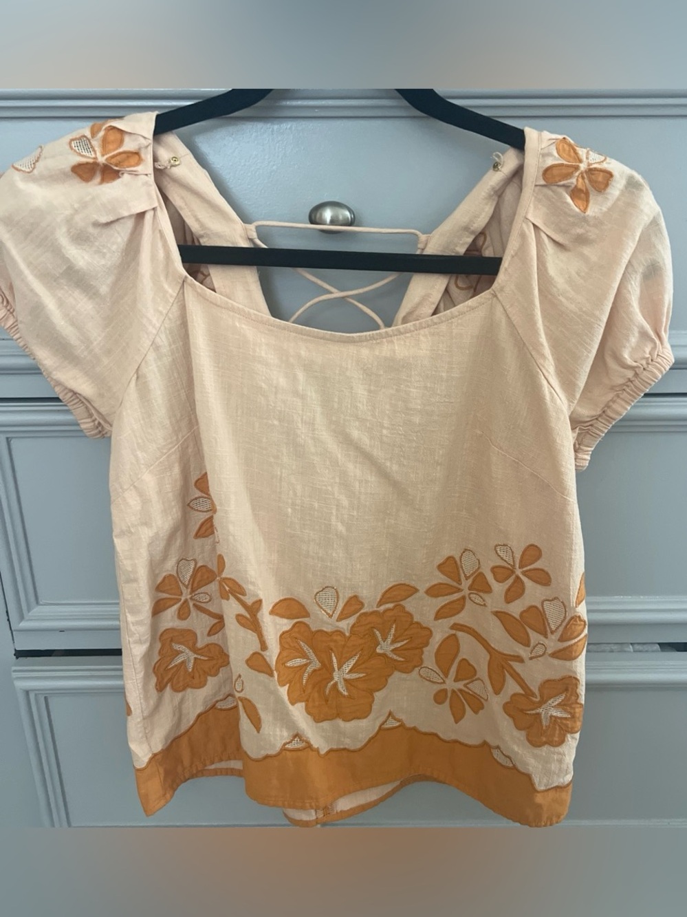 Madewell Cream Blouse with Mustard Floral Embroidery